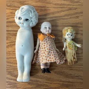 Vintage 3 Bisque Porcelain Doll Trio